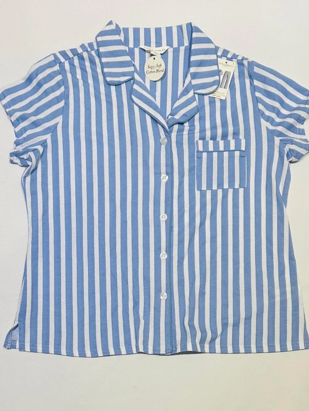 NWT Laura Ashley Blue & White Striped Three-Piece Pajama Set